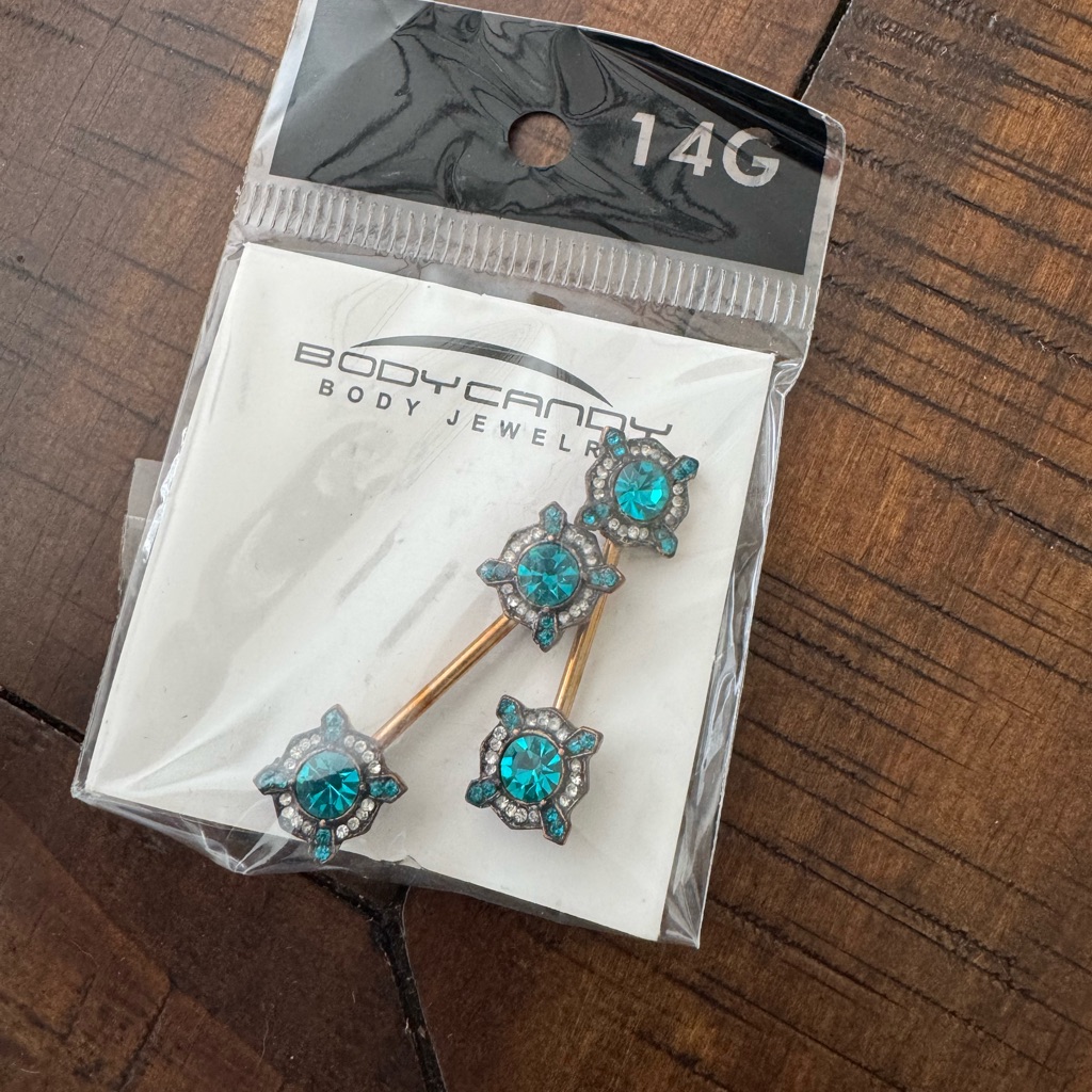 Body Candy Turquoise And Gold Barbells